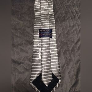 Versace Classic V2 silk necktie silver with white stripes and blue dots